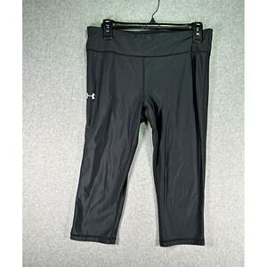 Under Armour HeatGear Capri Leggings Womens LG Black Compression Pull On Gym